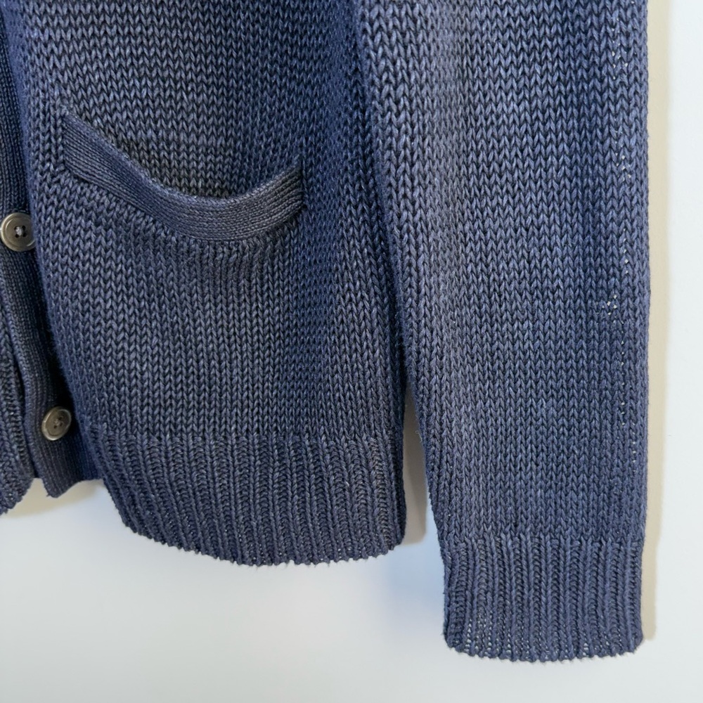 POLO RALPH LAUREN LINEN CARDIGAN SWEATER NAVY BLUE S OPEN CHUNKY KNIT V-NECK - Picture 10 of 14